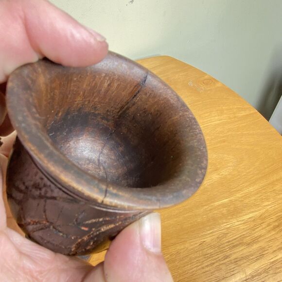 Vintage 6" African Hand-Carved Rhino And Elephant Wood Wine Drinking Cup Goblet - Picture 6 of 15